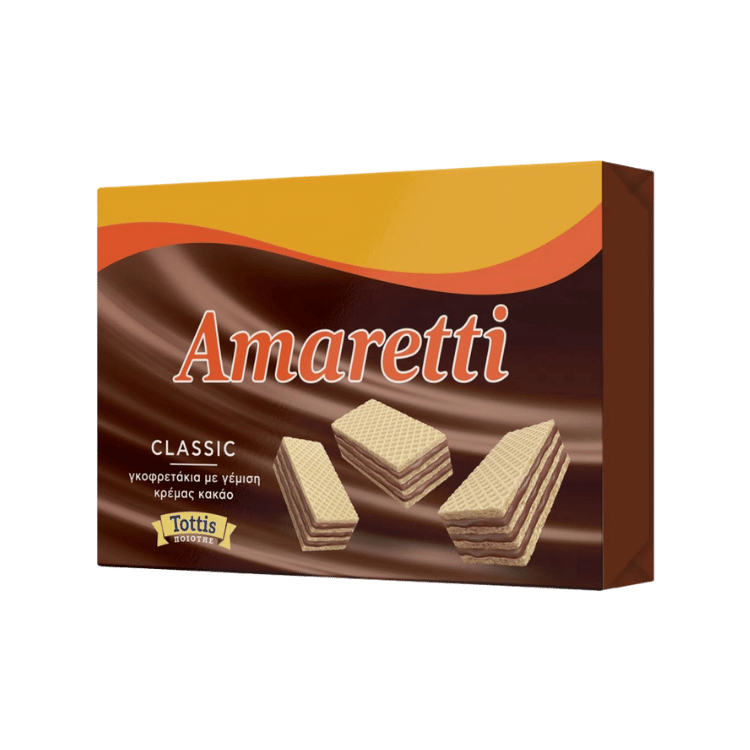 Amaretti Waffel (68g) Kakao von Tottis bei Araxxon - Hochwertiges griechisches Produkt. Amaretti Waffel (68g) Kakao από Tottis στο Araxxon - Αυθεντικό ελληνικό προϊόν.